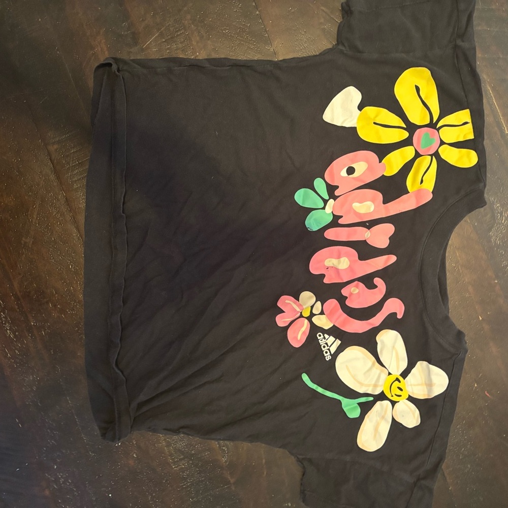 Adidas Black Tee with Colorful Floral Graphic